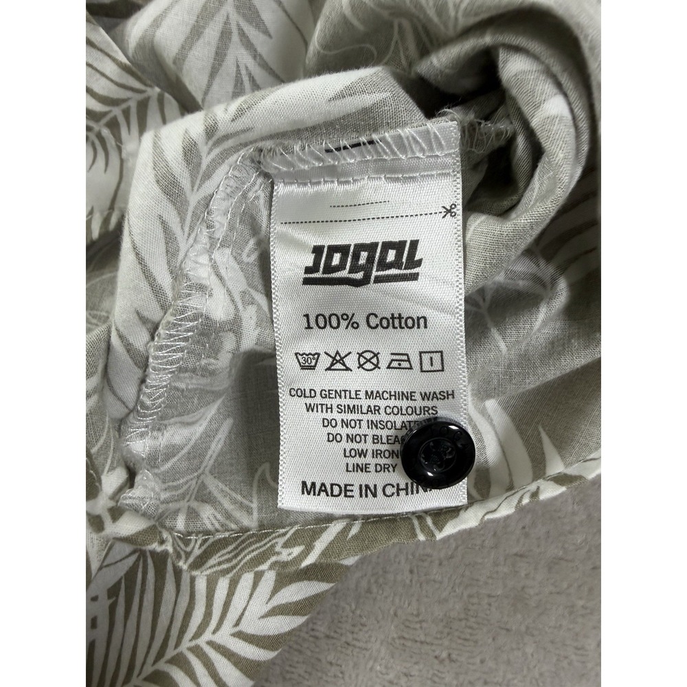 JOGAL Mens L Tropical Leaf Shirt Green White Short Sleeve Button Up 100% Cotton - Picture 11 of 15